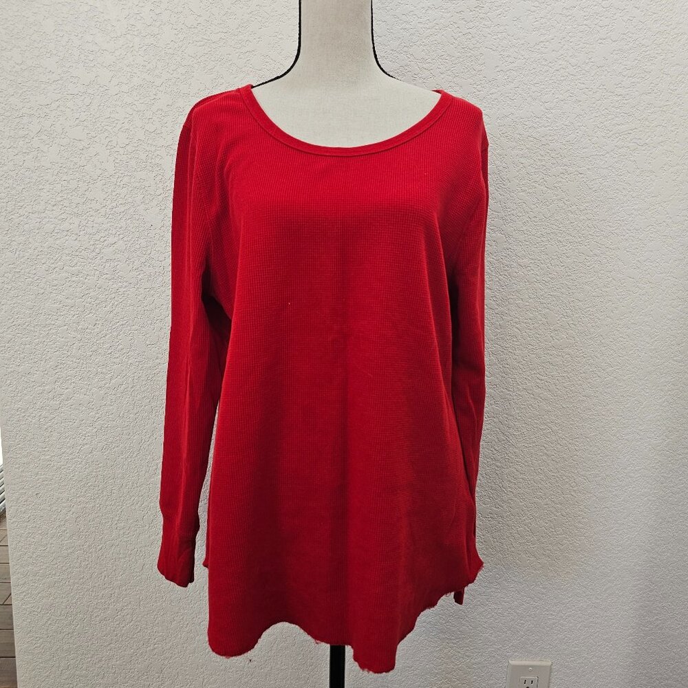 Bright Red, Waffle Knit Top